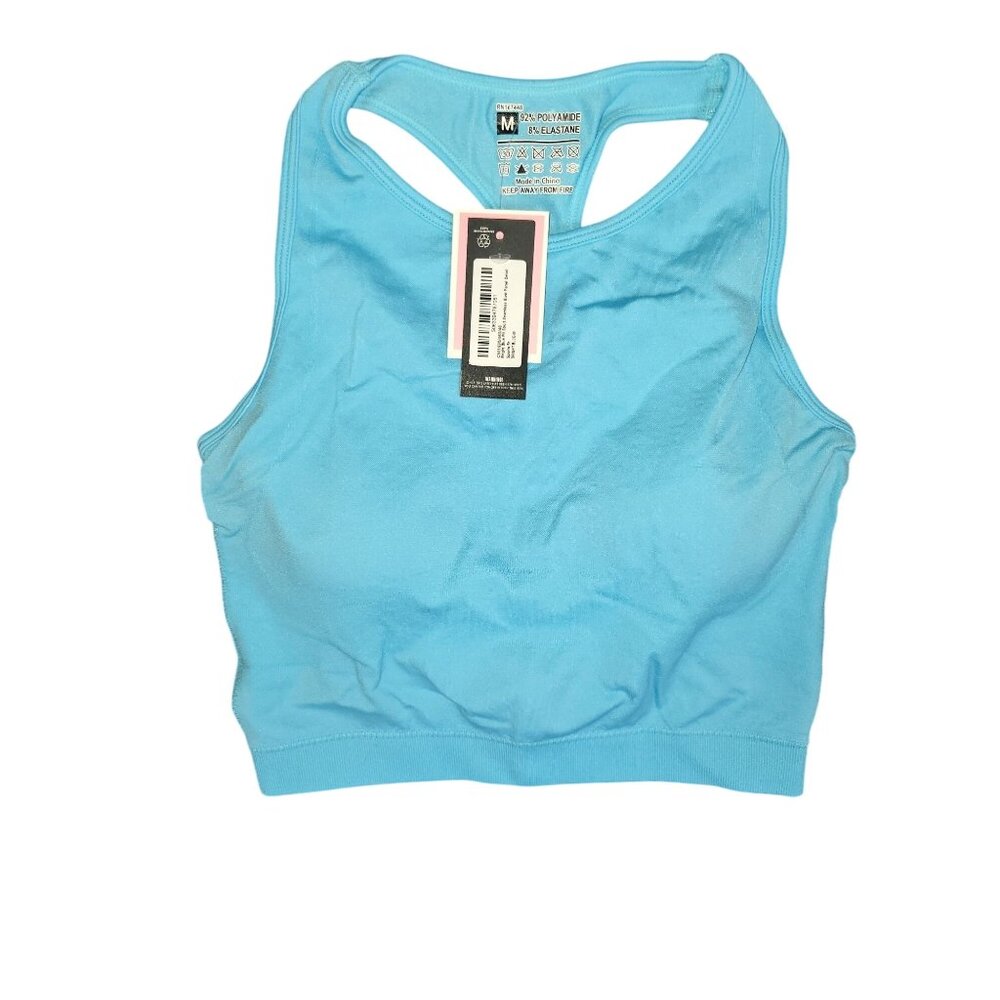 PrettyLittleThing Bright Blue Seamless Sports Bra With Bust Panel Detail Size M - Picture 4 of 7